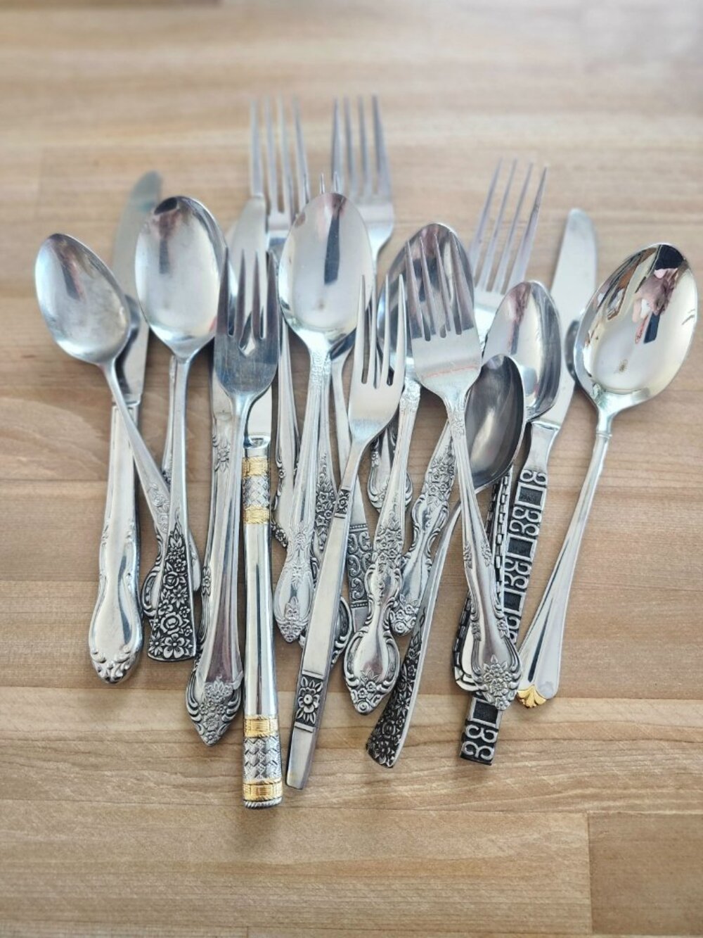 Sets of Mismatched Stainless Flatware 36 pcs Service for 4 Eclectic Boho